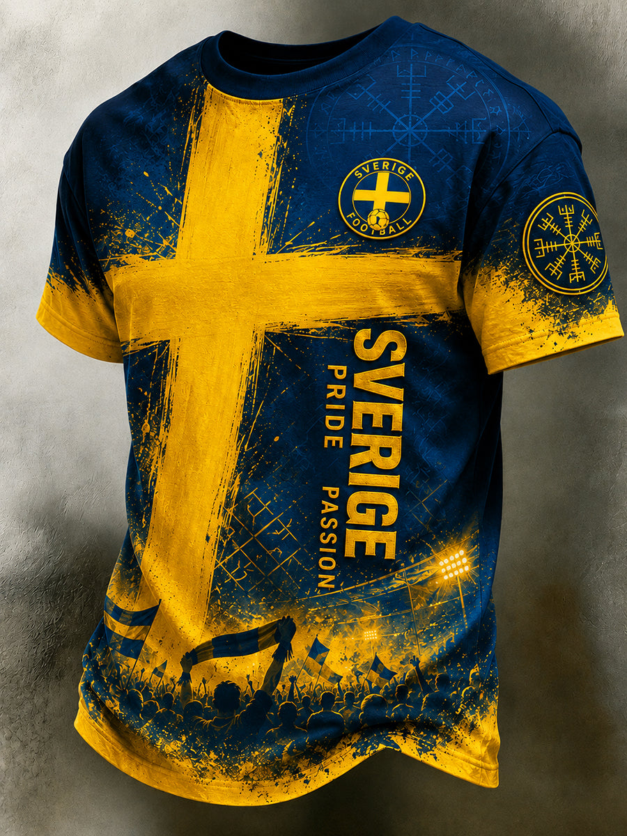Retro svensk fotbollsfan-konsttryck avslappnad t-shirt
