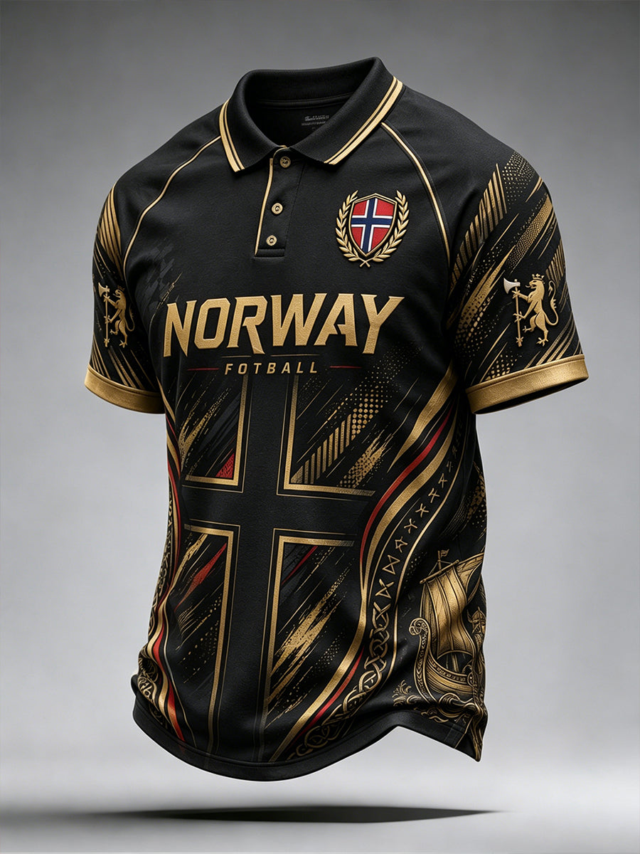 Herre-Viking-fotballtrykk raglanmousskortermet poloskjorte