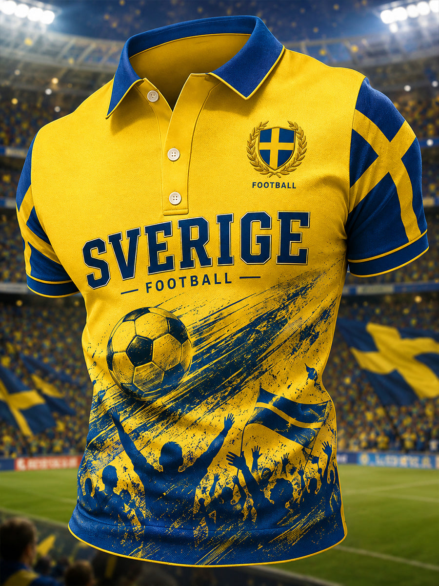 Herrpolotröja med korta ärmar och fotbollsmönster