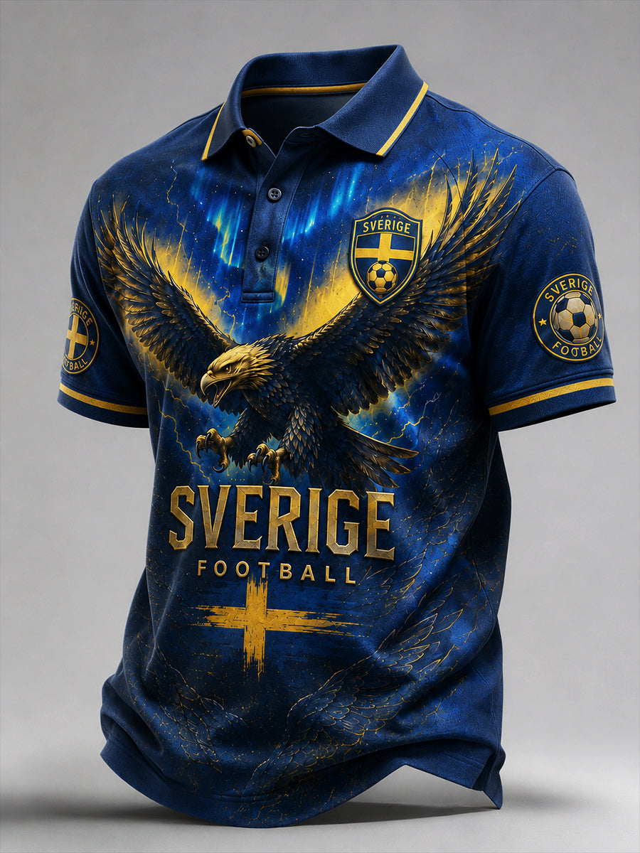 Retro svensk fotbollsfanart-print avslappnad pikétröja