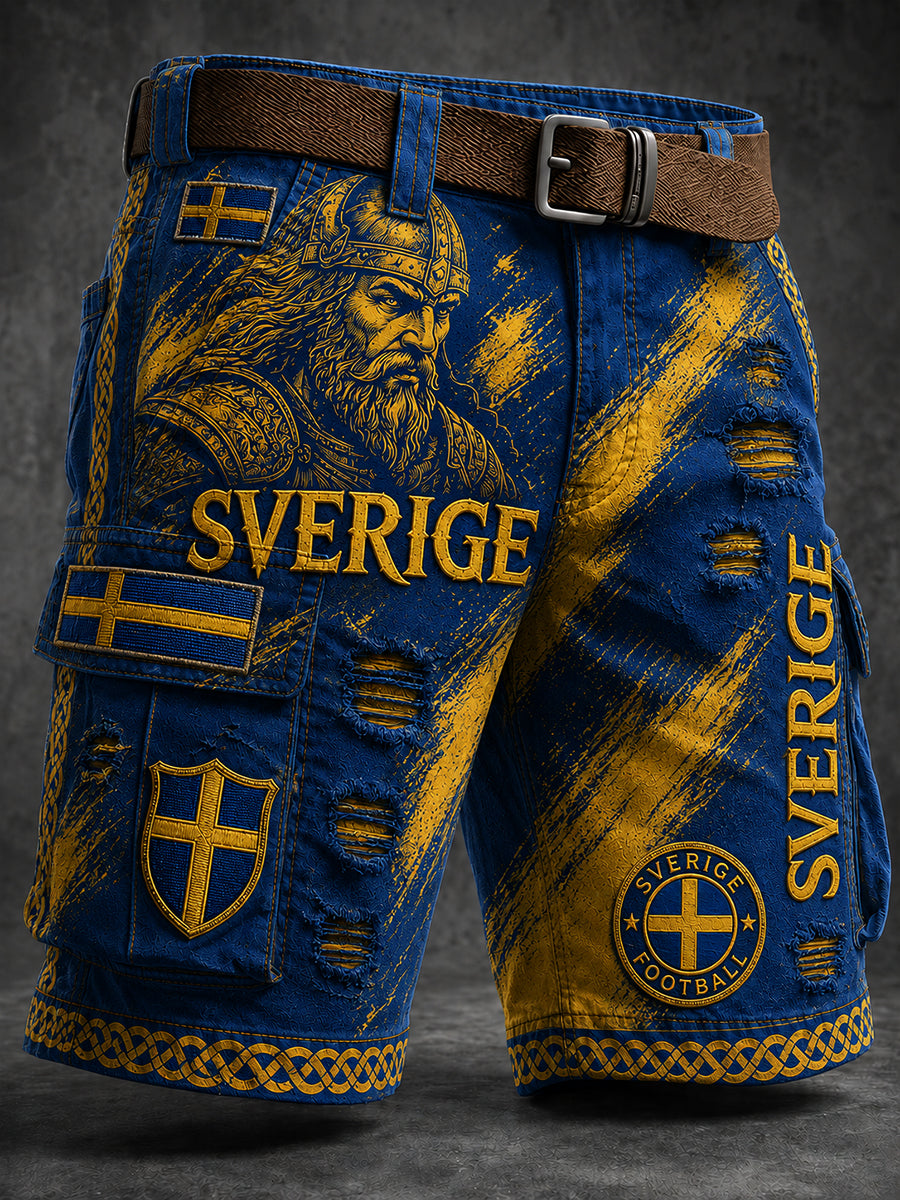 Retro svensk fotbollsfan-konsttryck avslappnade shorts