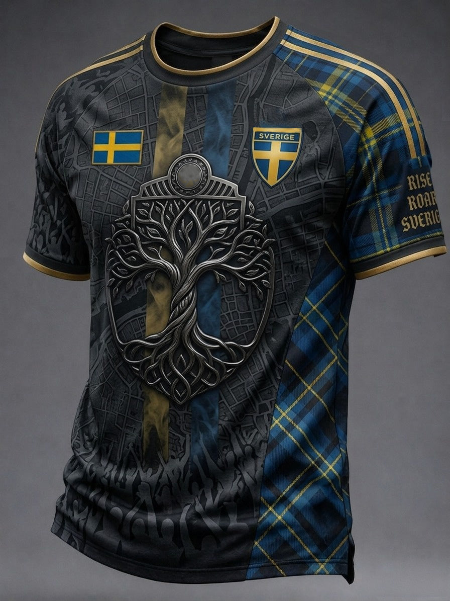 Retro svensk fotbollsfanart-print avslappnad t-shirt