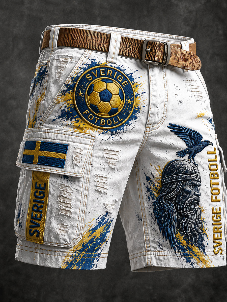 Retro svensk fotbollsfan-konsttryck avslappnade shorts