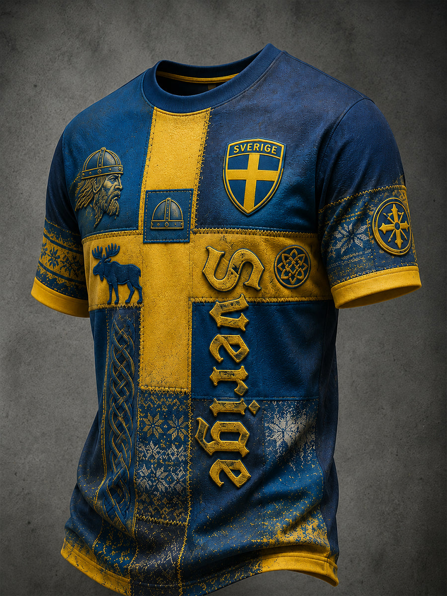 Retro svensk fotbollsfan-konsttryck avslappnad tröja