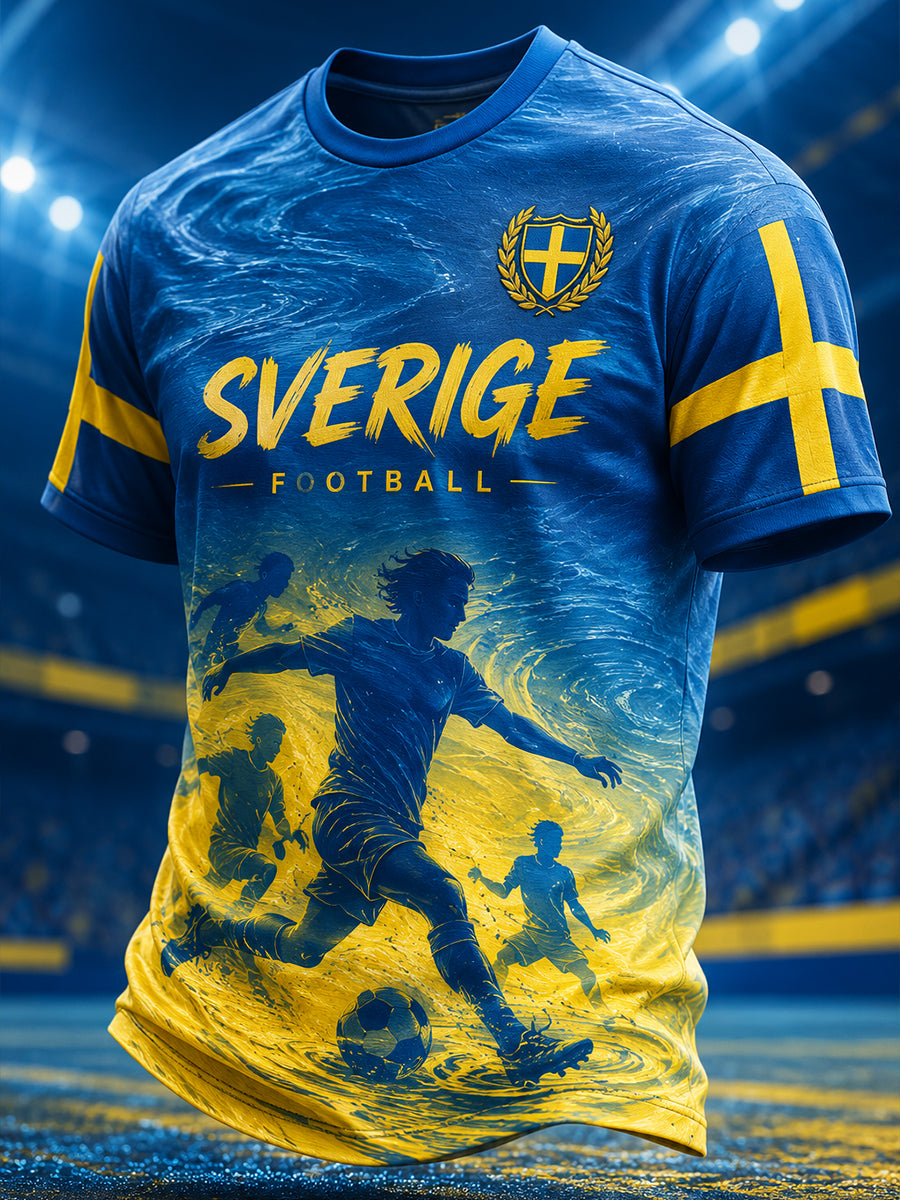 Herr-T-shirt med korta ärmar och fotbollsmotiv