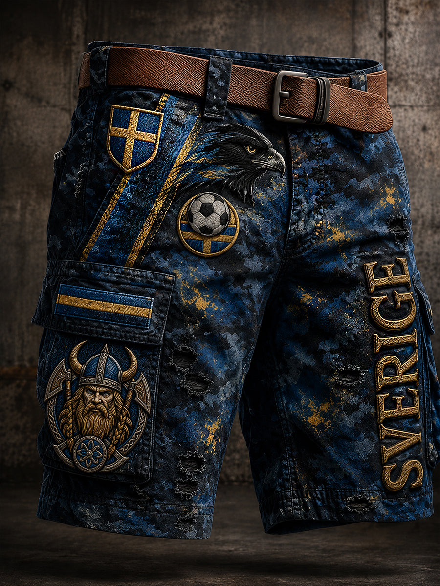 Retro svensk fotbollsfan-konsttryck avslappnade shorts