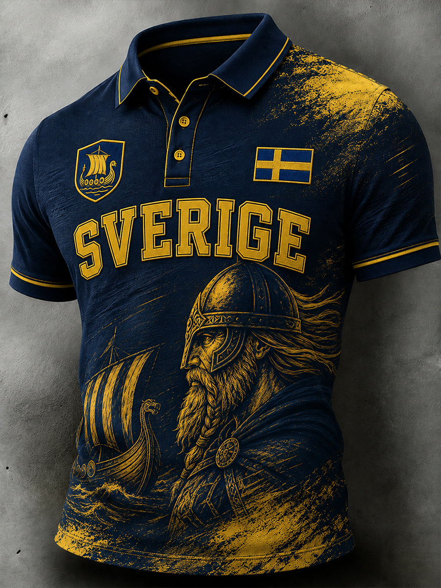 Herrpolotröja med korta ärmar och fotbollsmönster
