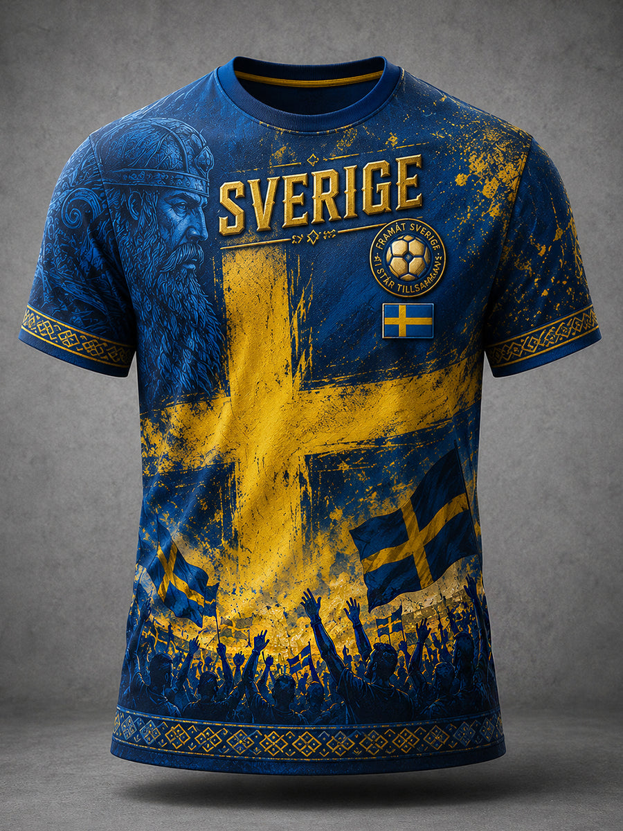 Retro svensk fotbollsfan-konsttryck avslappnad tröja