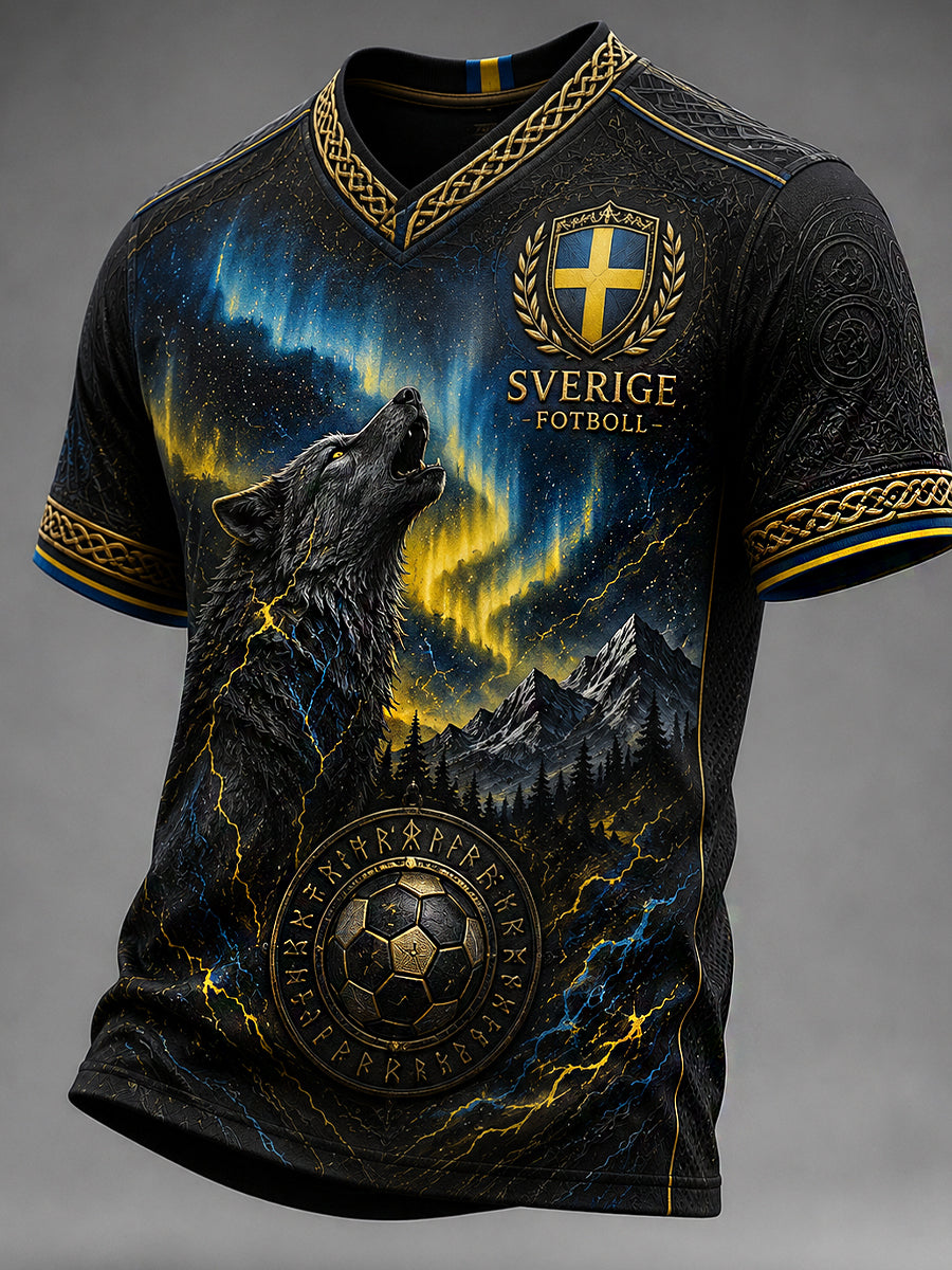 Retro svensk fotbollsfan-konsttryck avslappnad t-shirt