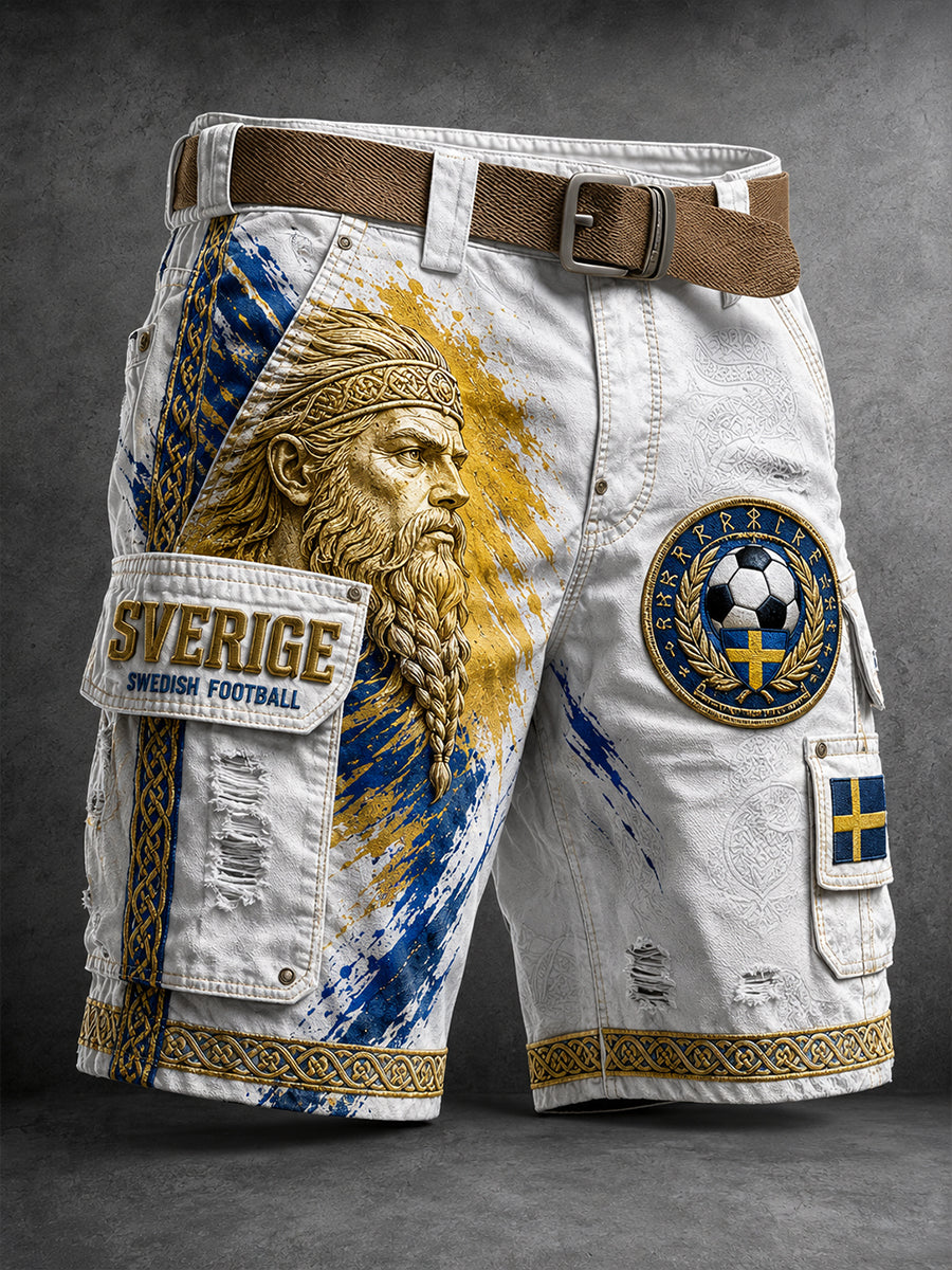 Retro Svensk fotbollsfan Art Print Casual Work Shorts