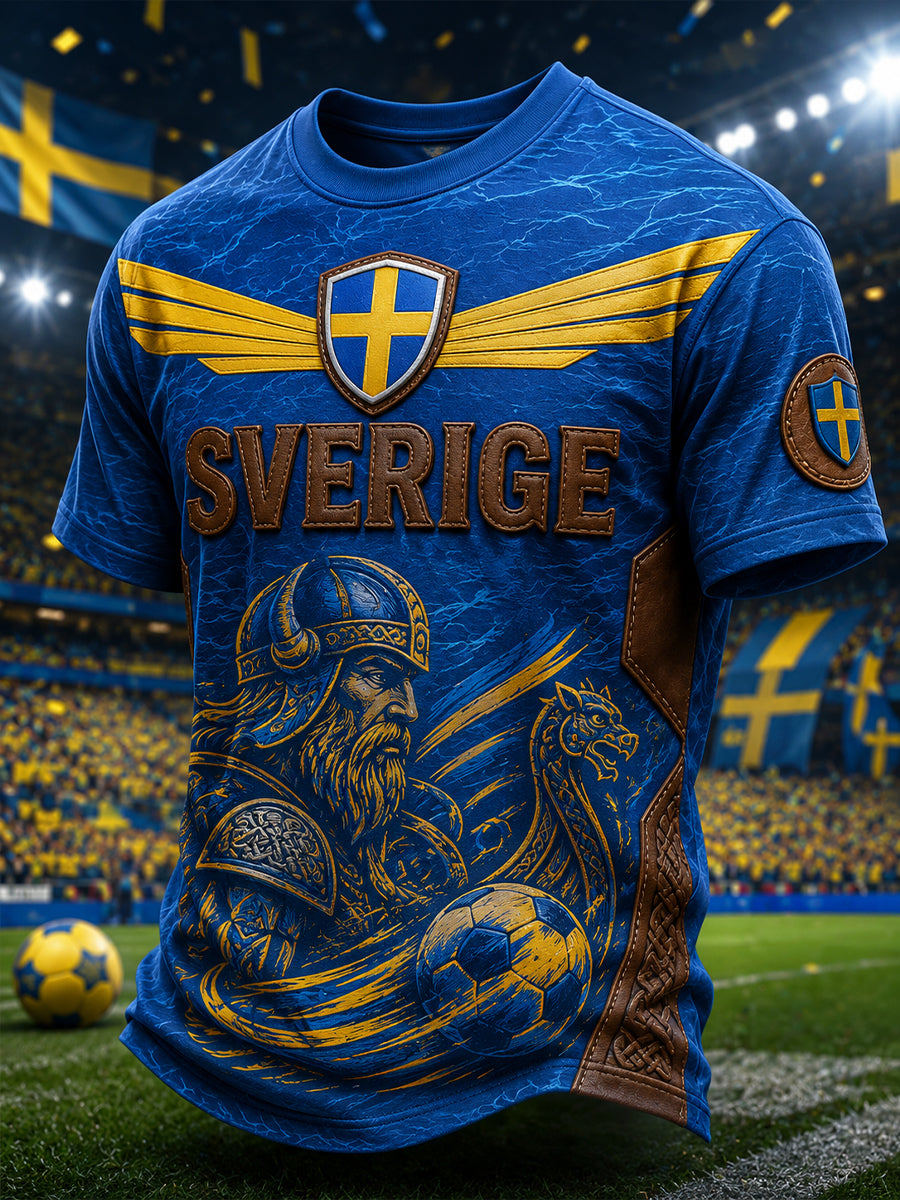 Herrtröja med vikingafotbollstryck och korta ärmar