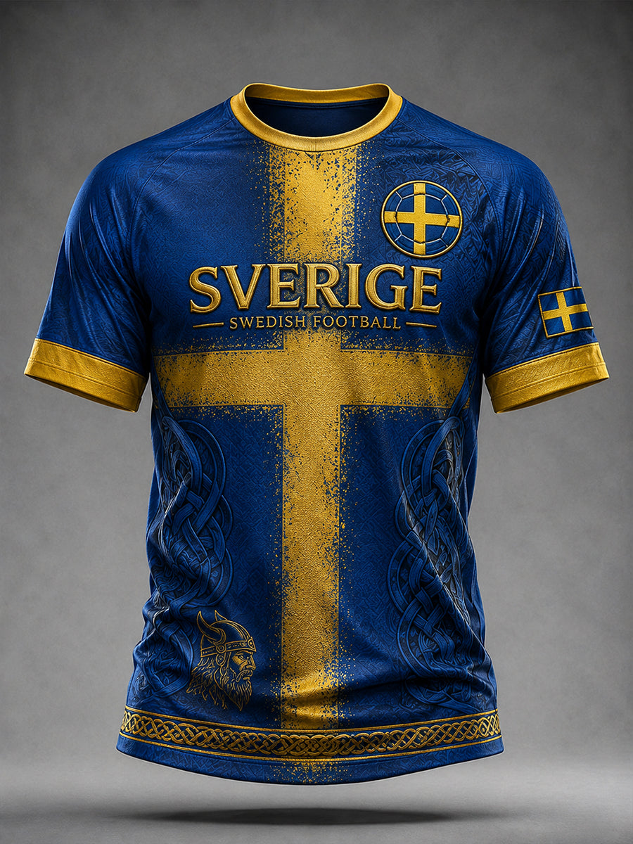 Retro svensk fotbollsfan-konsttryck avslappnad tröja