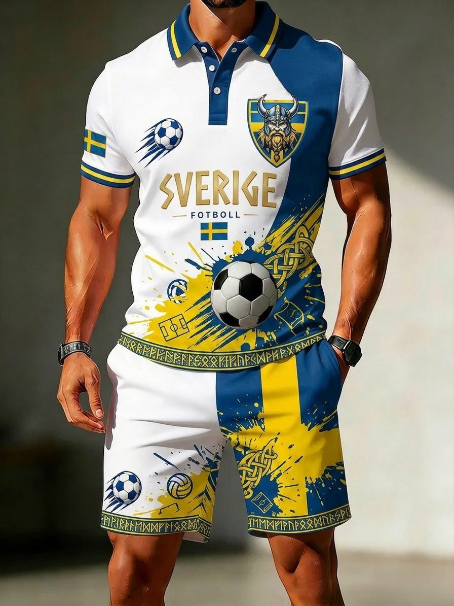 Retro Svenska Fotbolls flaggbricka Casual Polo tröja Sets