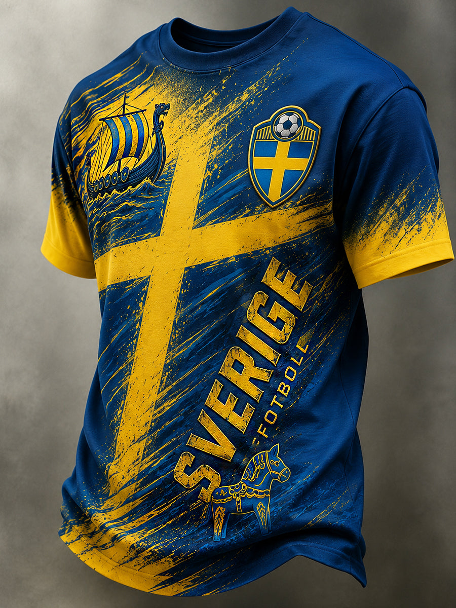 Retro svensk fotbollsfan-konsttryck avslappnad tröja