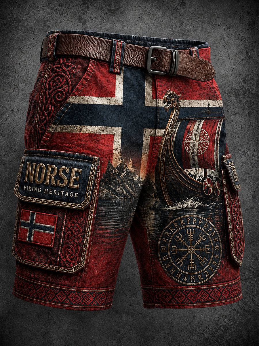 Menns retro nordisk stil norsk kunsttrykk hverdagsshortser