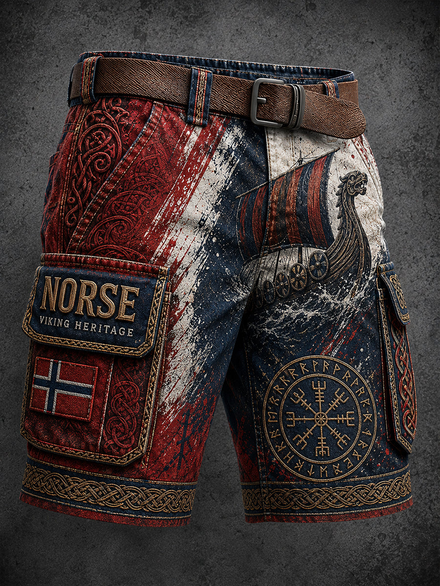 Menns retro nordisk stil norsk kunsttrykk hverdagsshortser