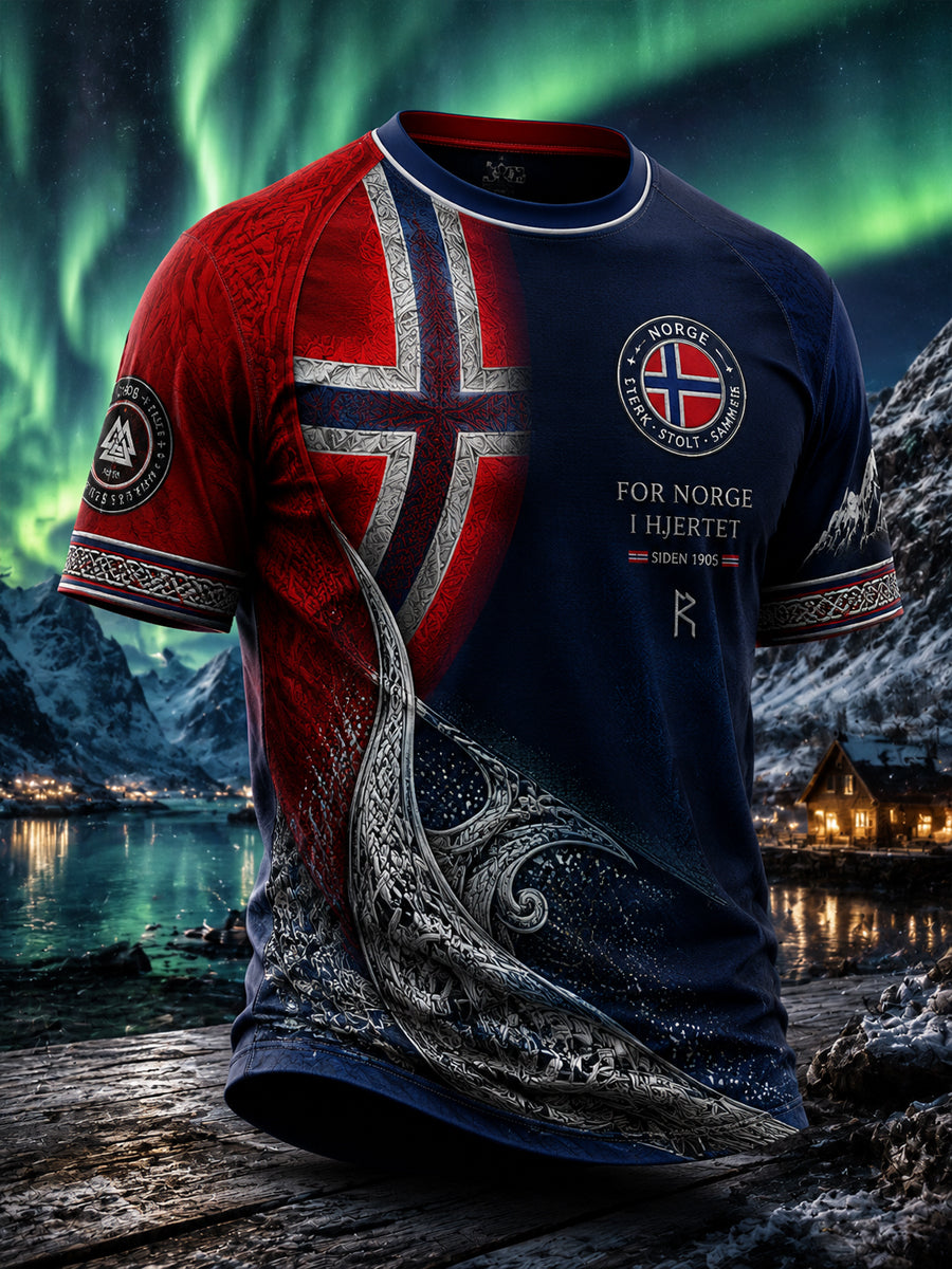 Retro norsk totem-lappetøy kunstnerisk hverdags-T-skjorte