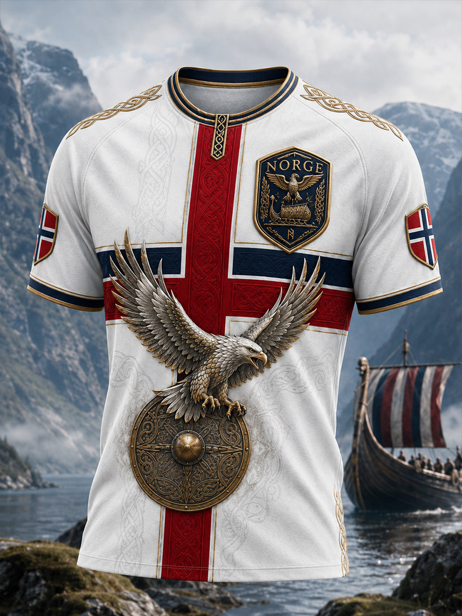 Retro nordisk stil norsk viking skandinavisk kunsttrykk avslappet t-skjorte
