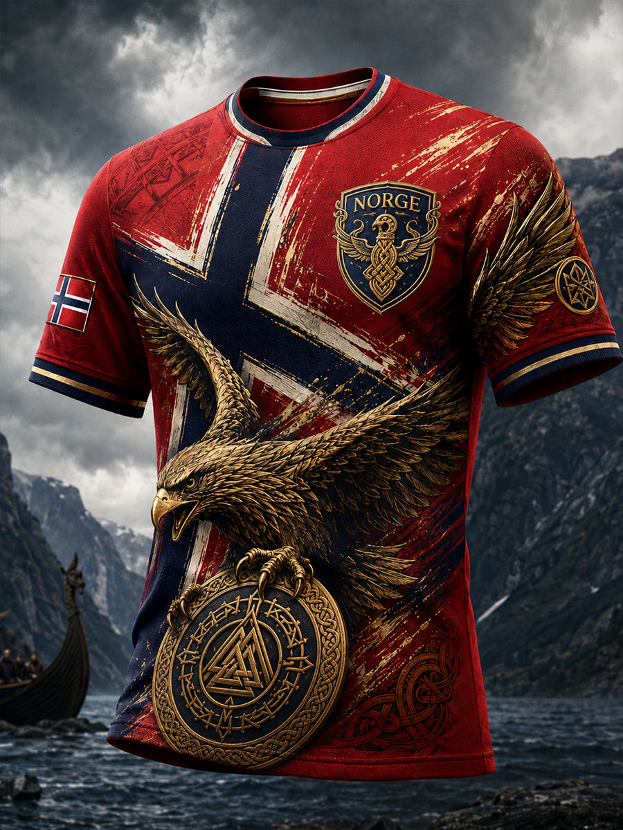 Retro nordisk stil norsk viking skandinavisk kunsttrykk avslappet t-skjorte