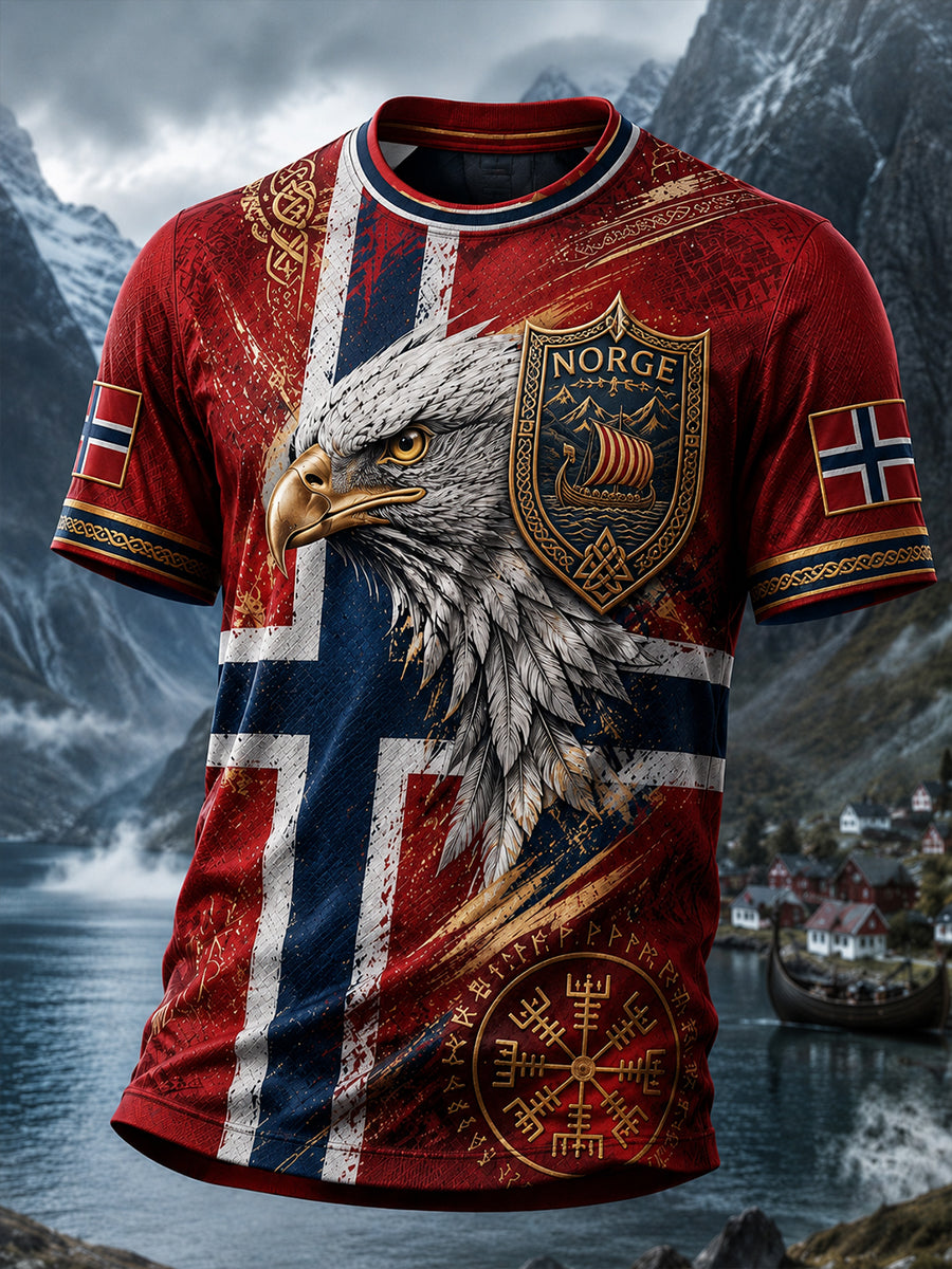 Retro nordisk stil norsk viking skandinavisk kunsttrykk avslappet t-skjorte