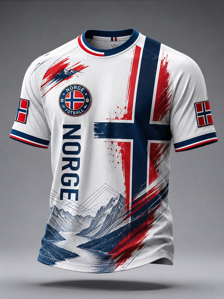 Retro nordisk stil norsk fotballfan kunsttrykk avslappet t-skjorte
