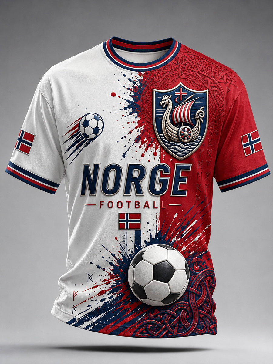 Retro nordisk stil norsk fotballfan kunsttrykk avslappet t-skjorte
