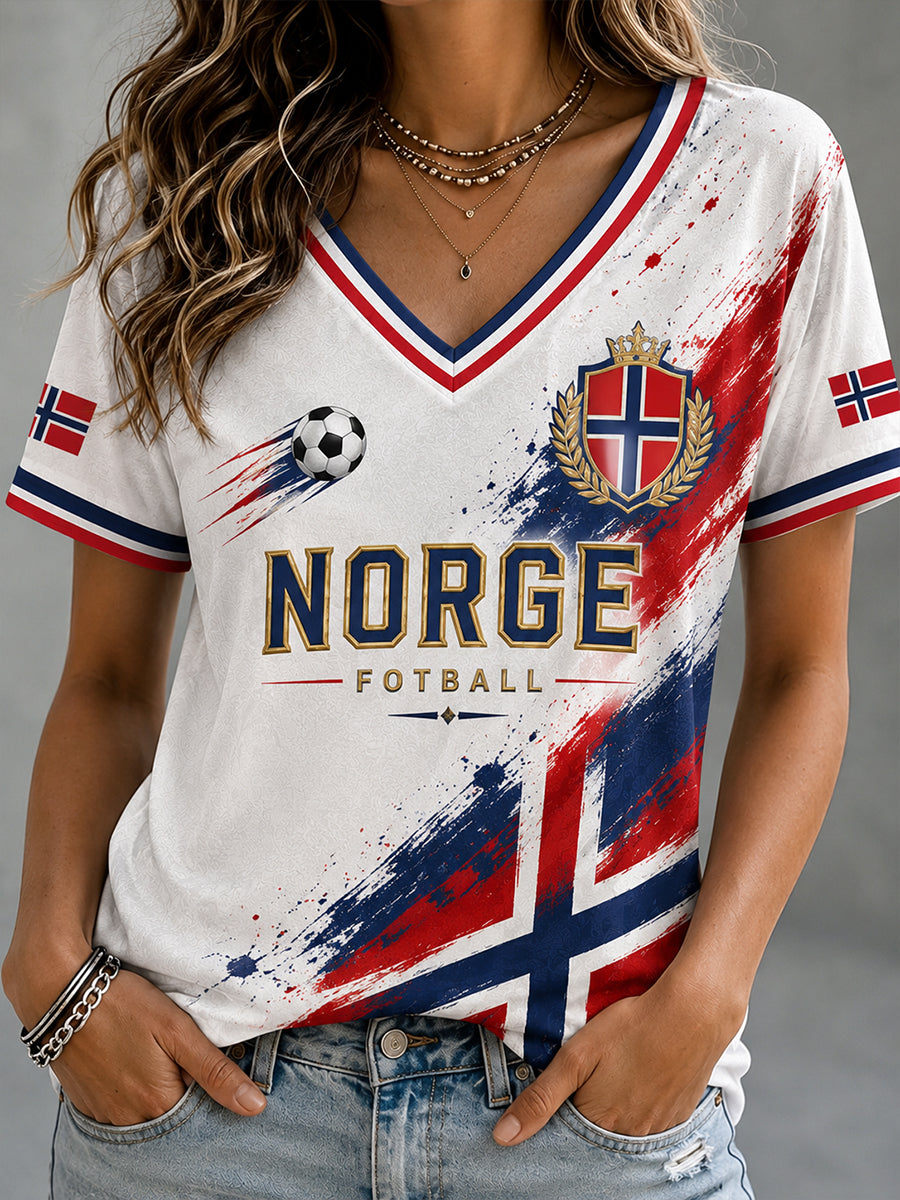 Kvinnelig retro nordisk stil norsk fotballfan kunsttrykk avslappet topp