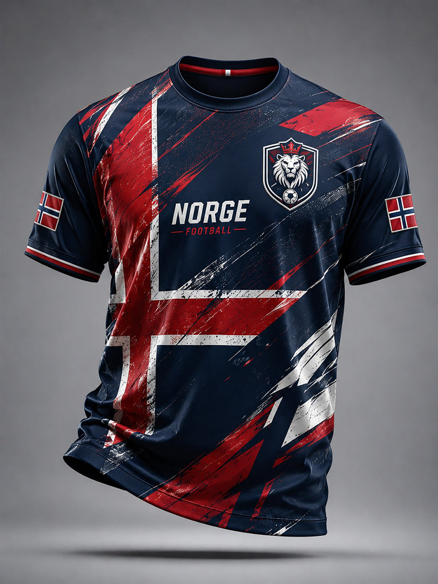 Retro nordisk stil norsk fotballfan kunsttrykk avslappet t-skjorte