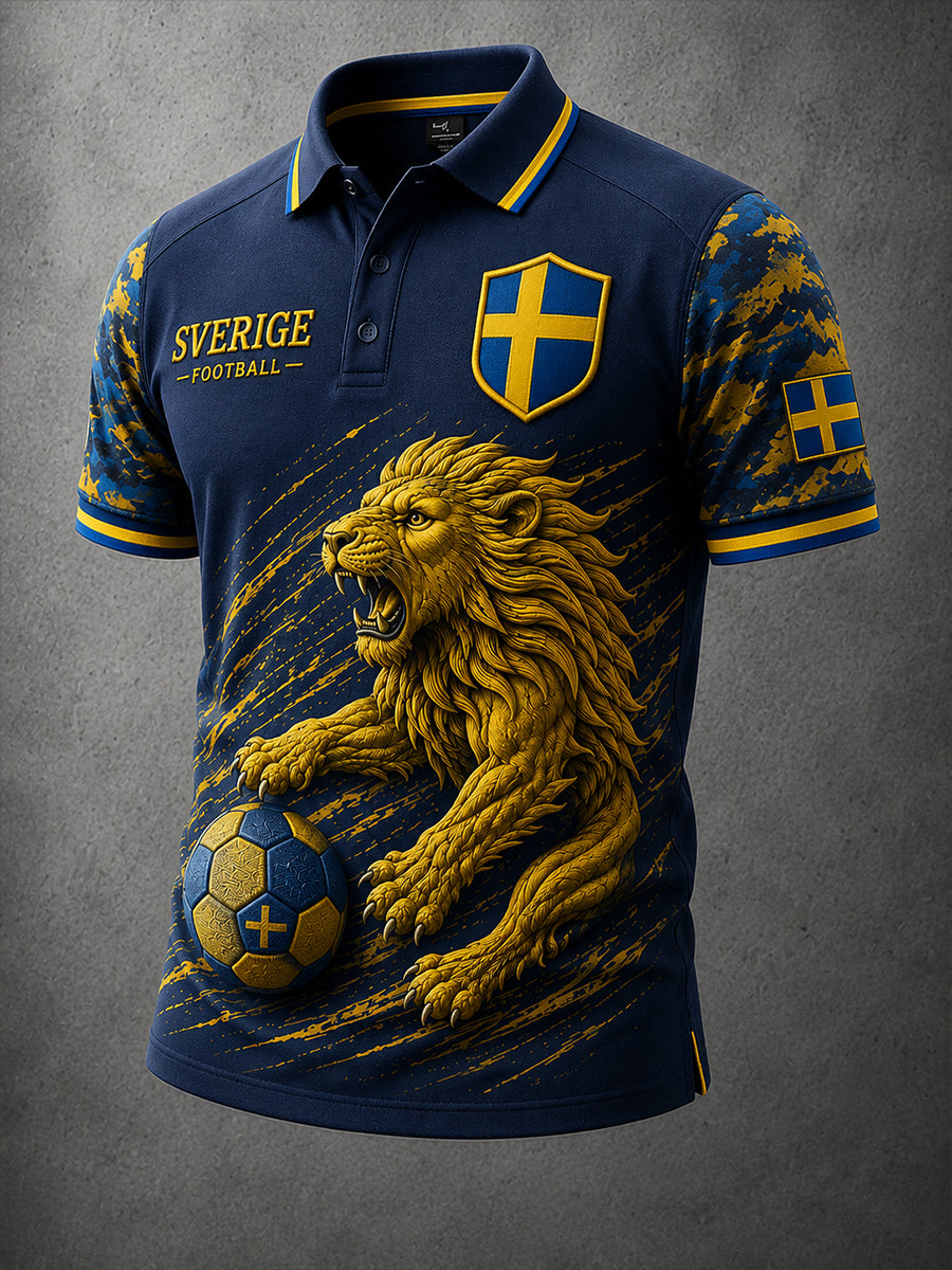 Herrpolotröja med korta ärmar och fotbollsmönster