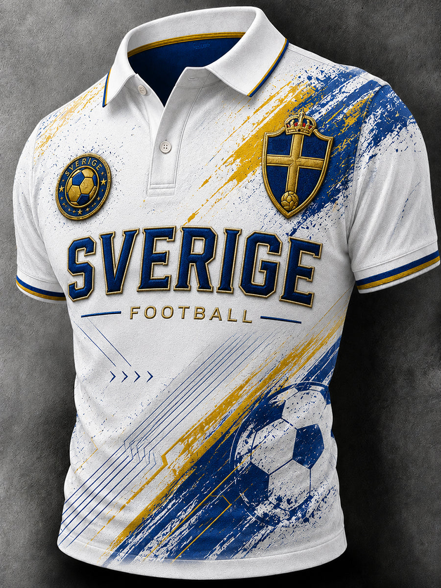 Retro svensk fotbollsfanart-print avslappnad pikétröja