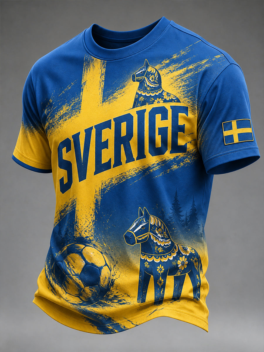 Herr-T-shirt med korta ärmar och fotbollsmotiv