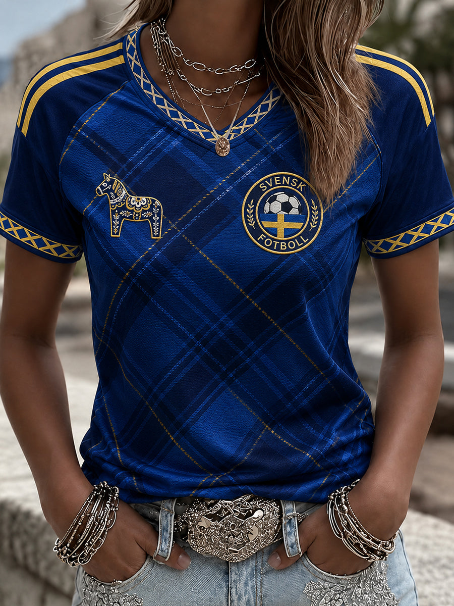 Retro svensk fotbollsfan konsttryck avslappnad topp