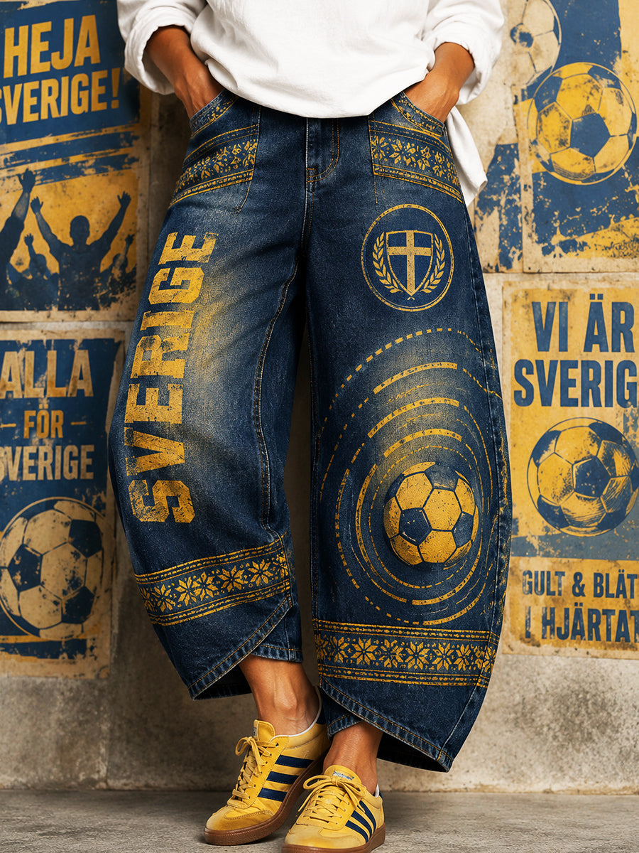 Retro svensk fotbollsfan konsttryck avslappnade jeans