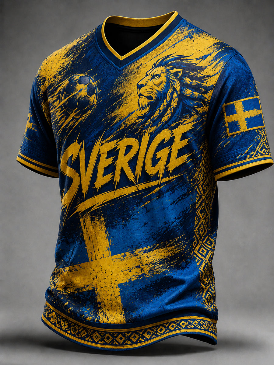 Retro svensk fotbollsfan-konsttryck avslappnad t-shirt