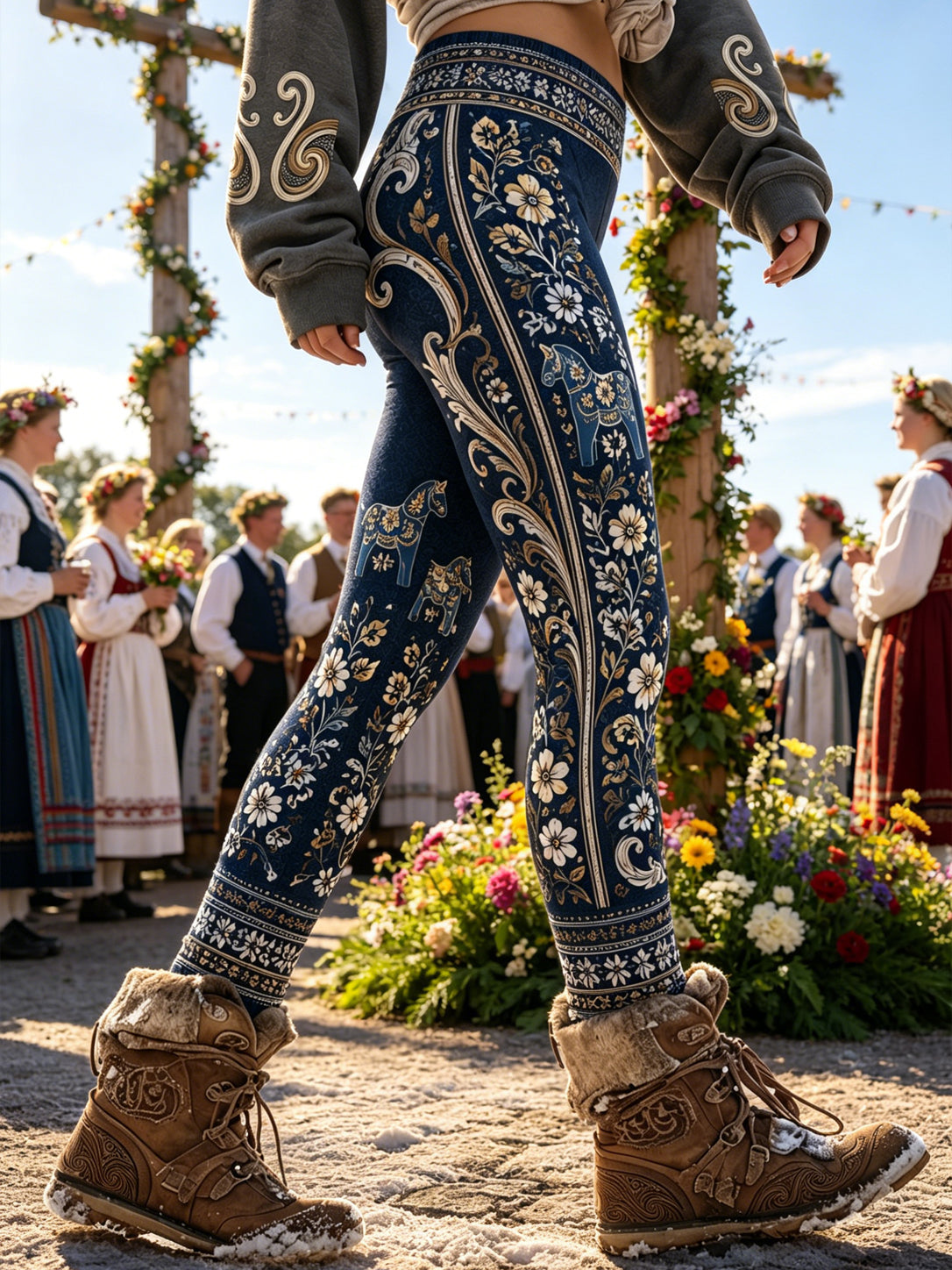 Kvinnors svenska midsommardag Minneskonst Tryck Leggings