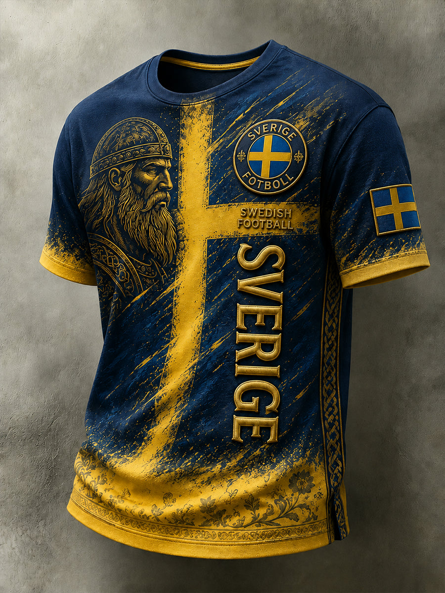 Retro svensk fotbollsfan-konsttryck avslappnad tröja