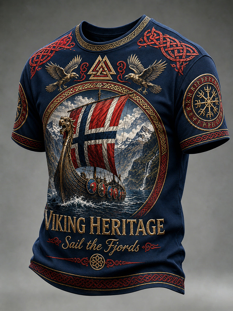 Retro nordisk norsk viking skandinavisk kunsttrykk avslappet t-skjorte