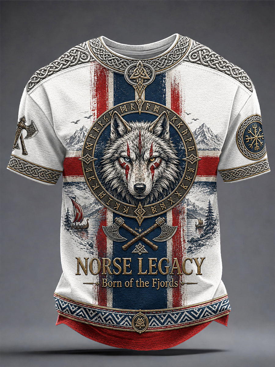 Retro nordisk norsk viking skandinavisk kunsttrykk avslappet t-skjorte