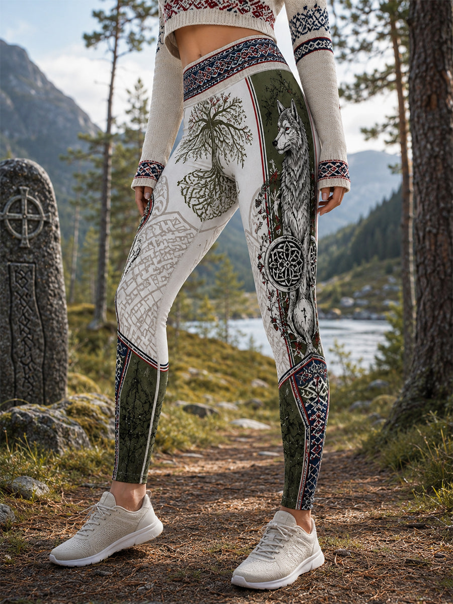 Retro nordisk norsk vikingkunsttrykk avslappet leggings