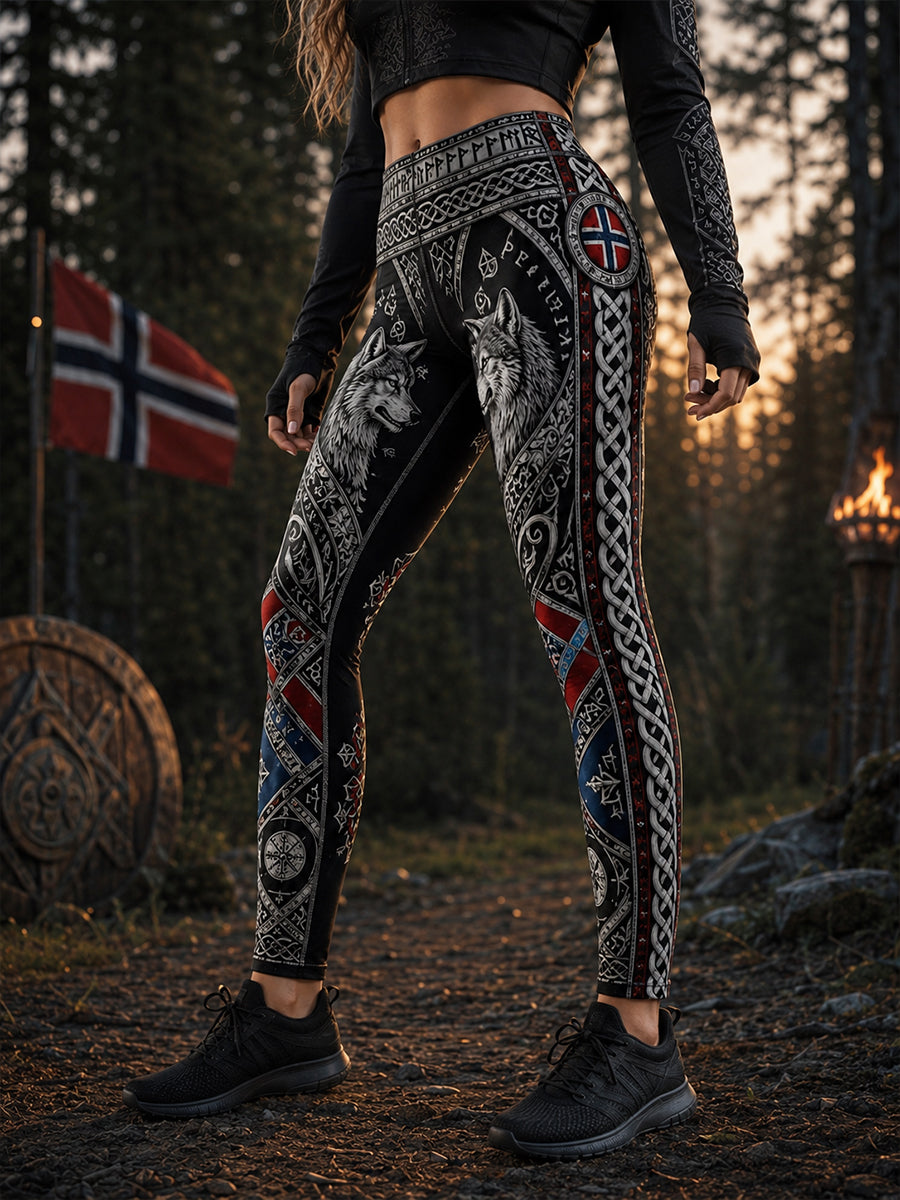 Retro nordisk norsk vikingkunsttrykk avslappet leggings
