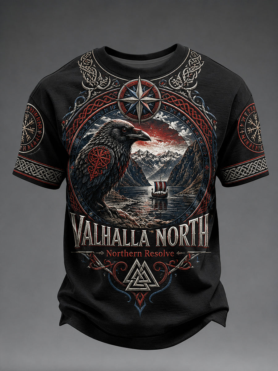 Retro nordisk norsk viking skandinavisk kunsttrykk avslappet t-skjorte