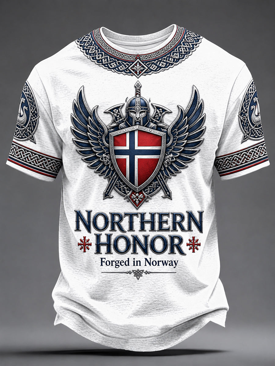 Retro nordisk norsk viking skandinavisk kunsttrykk avslappet t-skjorte