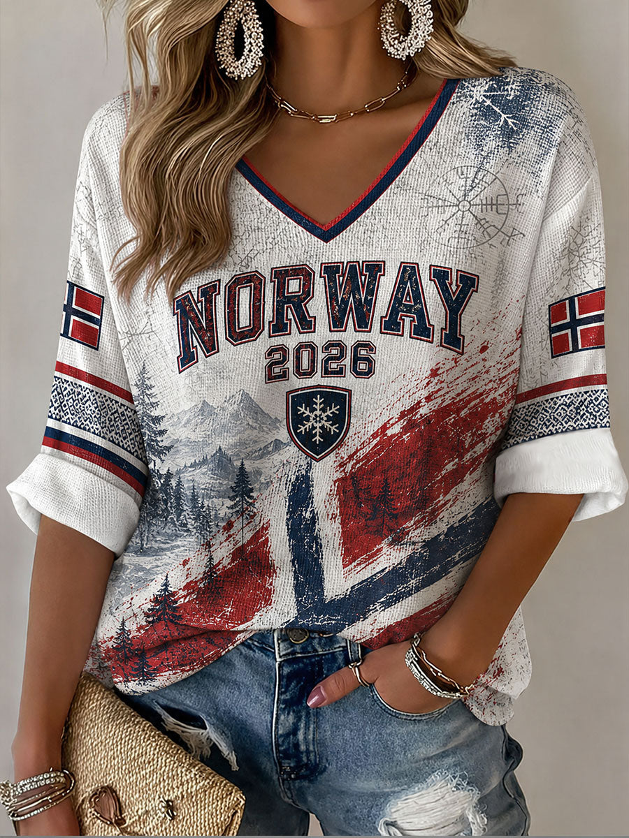 Kvinnelig Norge Fotball Fritids Sportstil Vafler T-skjorte