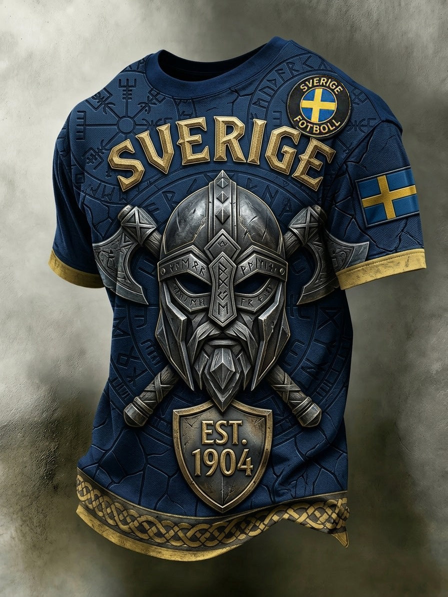 Mäns Retro Svensk fotbollskare Skriv ut kortärm T-shirt