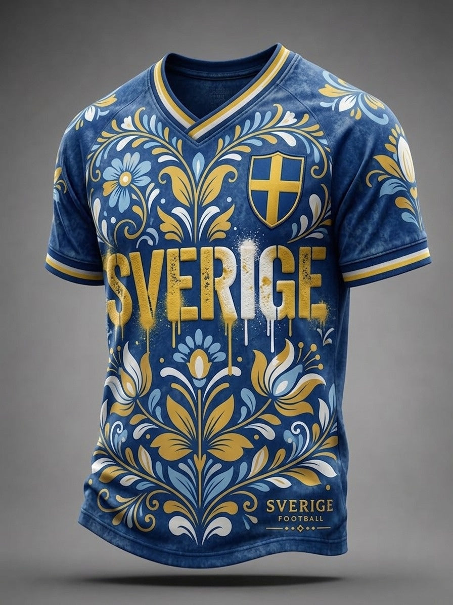 Retro Swedish Kurbits fotbollskärlare Skriv ut Short-Shirt