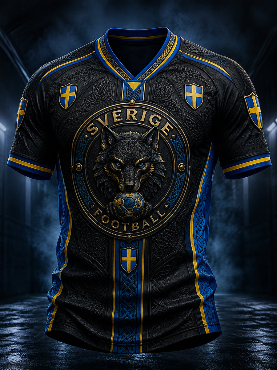 Retro svensk fotbollsfan-konsttryck avslappnad t-shirt