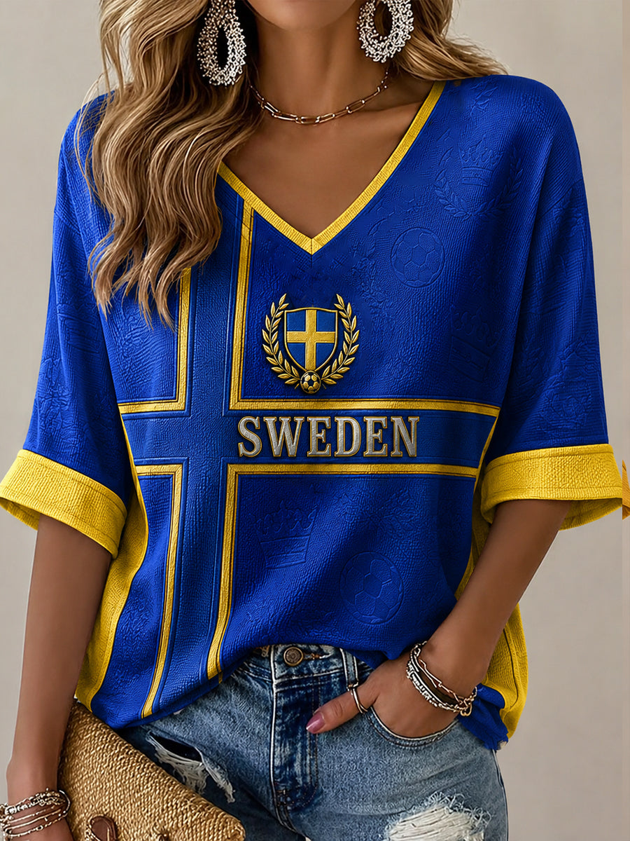 Damer Svensk Fotbollstryck Avslappnad T-shirt