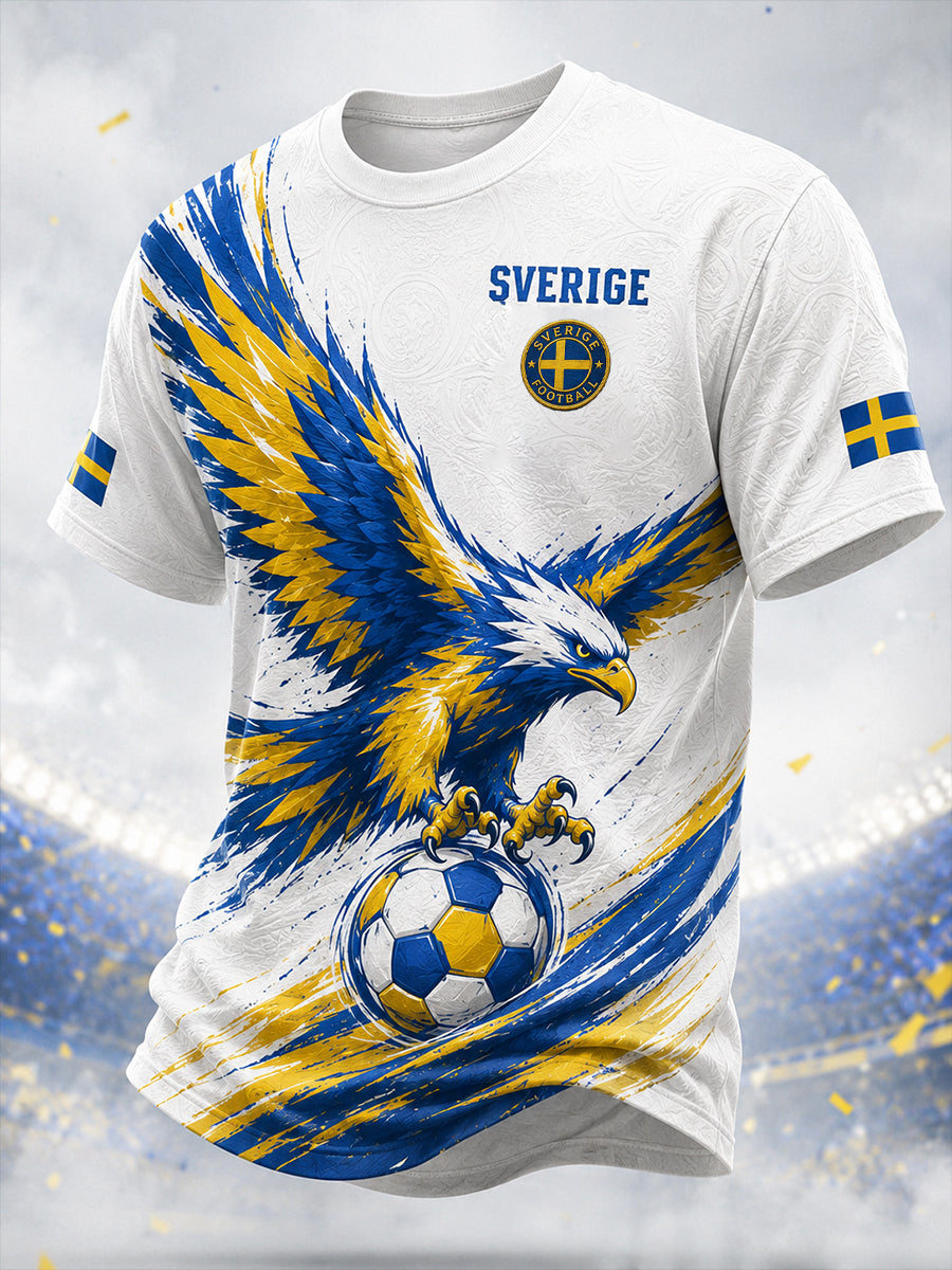 Retro svensk fotbollsfan-konsttryck avslappnad t-shirt