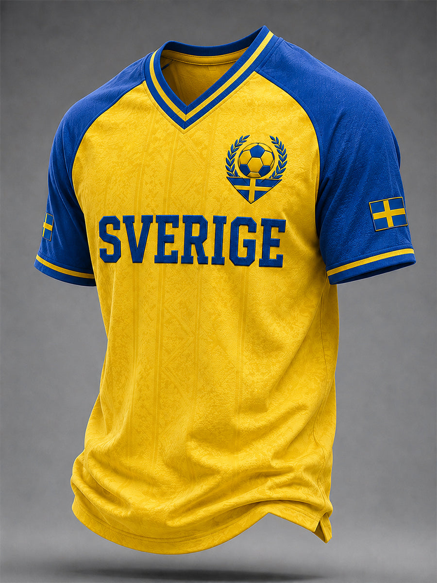 Retro svensk fotbollsfan-konsttryck avslappnad t-shirt