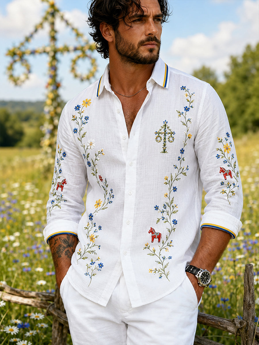Retro midsommarblommig karusellkonsttryck avslappnad bekväm tröja